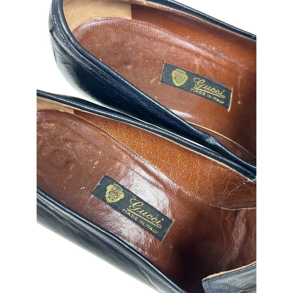 Gucci Vintage Black Leather Horsebit Pilgrim Stacked Wooden Heel 5.5 - Picture 3 of 6